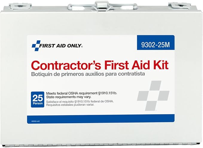First Aid Only 9302-25M 25-Person Contractor's First Aid Kit for Home Renovation, Job Sites, and Construction Vehicles, 178 Pieces, White