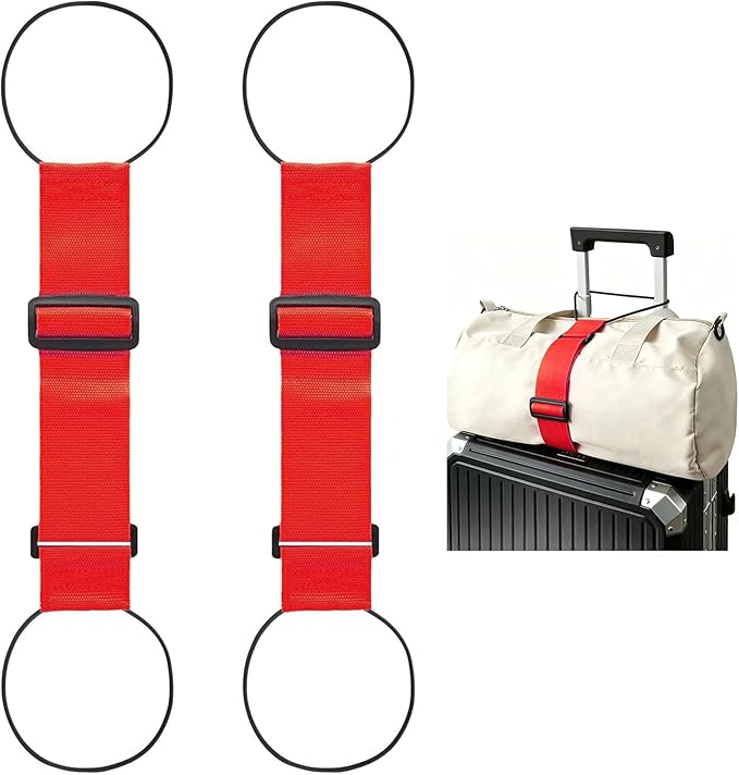 Multi Use Strong Adjustable Luggage Connector Straps for Suitcases,2 Pack Flexible Luggage Accessories Elastic Fastening Bag Strap (Red)
