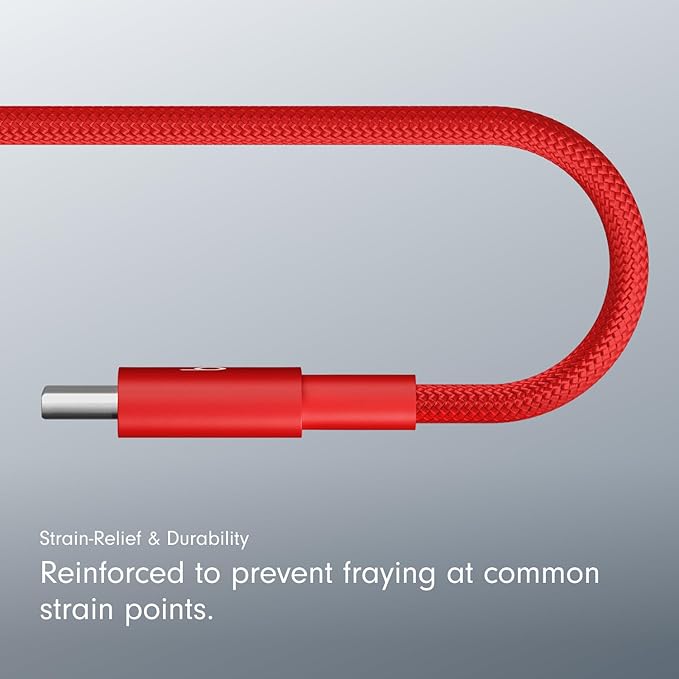 Beats USB-C to USB-C Woven Cable Fast Charging Durable/Tangle-Free Compatible Charger for Apple & Android Devices (1.5 m, 5 ft) - Rapid Red