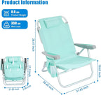 SUNNYFEEL Low Beach Chair 2 Pack, 5-Position Lay Flat Reclining, Backpack Portable Folding Chairs with Cooler Bag & Cup Holder, Heavy Duty 350 LBS, Compact for Beach, Camping, Travel