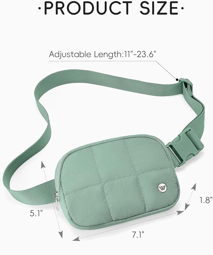 WESTBRONCO Puffer Fanny Packs for Women Quilted Nylon Waterproof Belt Bag with 2 Zipper, Puffy Crossbody Bag with Adjustable Strap, 1L Waist Bag for Travel Daily