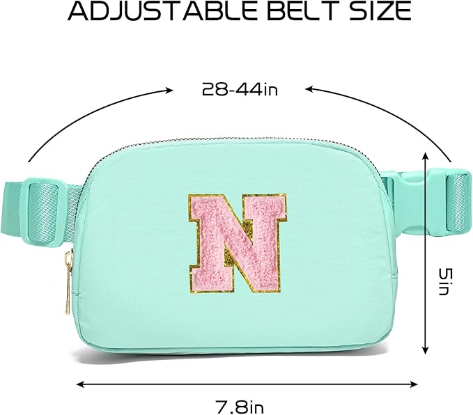 Gitus Belt Bag Fanny Pack Crossbody Bags with Initial Letter Patch Cute Stuff Birthday Gifts for Teenager Girls Trendy Preppy Stuff for Teen Girls Cool Stuff for Teens (Mint Green-N)