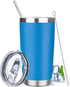 20 oz Tumbler with Lids and Straws, Stainless Steel Insulated Travel Coffee Mug, Double Wall Vacuum Insulated Tumblers, Powder Coated Coffee Tumbler for Cold & Hot Drinks (Sea Blue)