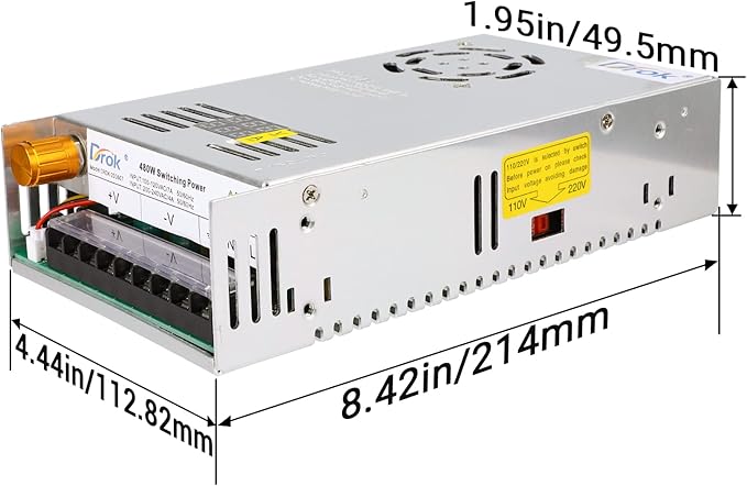 DROK 48V Power Supply, AC 110V/220V to DC 0-48V 10A 480W Buck Converter Dual Display, Variable Adjustable Transformer Regulated 5V 12V 24V 30V 36V 48V Volt Switching Voltage Adaptor 10A Amp Charger