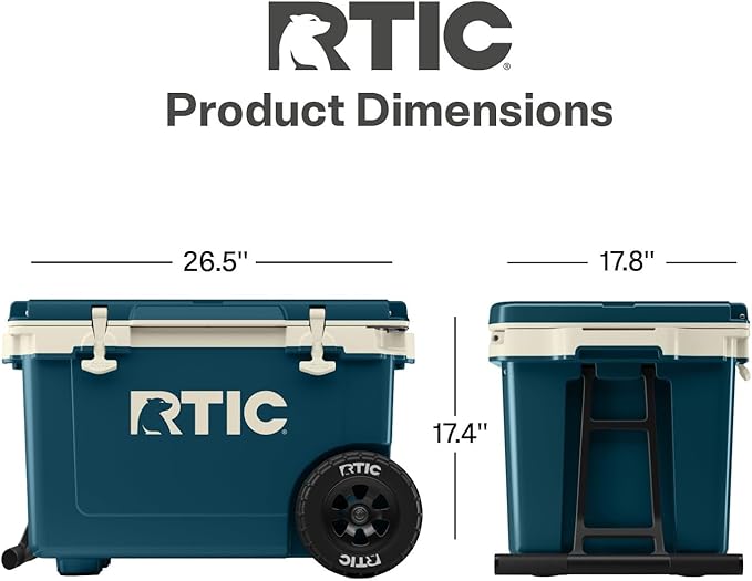 RTIC 52 Quart Ultra-Light Wheeled Hard Cooler Insulated Portable Ice Chest Box for Beach, Drink, Beverage, Camping, Picnic, Fishing, Boat, Barbecue, 30% Lighter Than Rotomolded Coolers