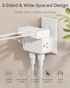 2 Prong to 3 Prong Power Strip,WRXDMC 2 Prong Outlet Adapter with 360° Rotating Plug, Widely Spaced Outlet Extender with 6 AC Outlets, Multi Plug Outlet Splitter, Polarized Plug, Ideal for Old House