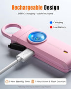 ESSAGER Personal Safety Alarm for Women, 130 dB Self Defense Siren, Rechargeable & Portable with Keychain and Carabiner, Low Battery Notice, LED Strobe Light for Kids, Seniors, College Students(Pink)