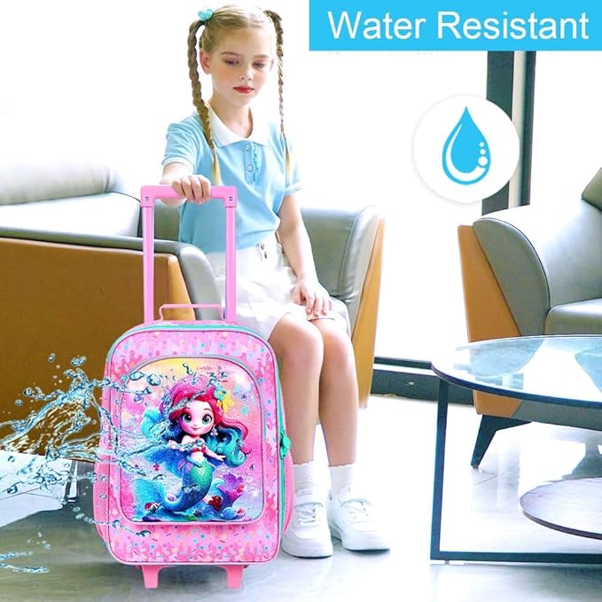 Kids Luggage for Girls, Mermaid Rolling Travel Carry on Suitcase for Toddler Children with Wheels(Pink)