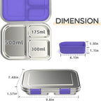 BOSEDSANG Stainless Steel Kids Leak-Resistant Bento Lunch Box, 3-Compartments with Silicone Container, Dishwasher-Safe, Child-Friendly Design for School, Picnics & Travel,BPA-Free(Purple)