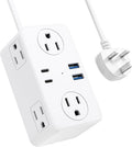 Kakyanill UK Adapters for Travel, US to UK Plug Adapter, 6 AC Outlets, 4 USB Ports (2 USB C), 3ft Wrapped Around Extension Cord, Type G Plug Adapter, for UK Ireland Hong Kong Travel
