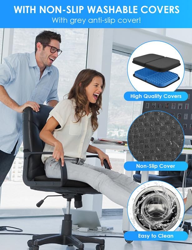 WISIMMALL Gel Seat Cushion Portable Travel Cushions, 16.5" x 12" Large Size Super Thick Foldable Chair Seat Cushion Lightweight for Car Office Chair Wheelchair, Pressure Sores Tailbone Pain Relief