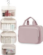Narwey Travel Toiletry Bag for Women Large Hanging Makeup Bag Organizer Toiletries Bag for Full Size Essentials Accessories Cosmetics (Dusty Rose (Large))