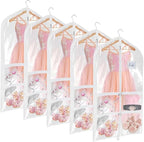 Univivi Clear PVC Dance Costume Garment Bag 40 Inch Hanging Garment Bag for Dance for Kids, with 4 Medium Clear Zipper Pockets and 1 Large Back Zippered Pocket (5 Pack)