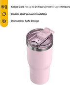 RTIC 20oz Essential Tumbler with Lid, Ceramic Lined, Insulated, Stainless Steel, Metal, Double Wall Vacuum-Insulation, Travel Cup for Iced Coffee, Tea, Hot and Cold Drink, Pale Pink