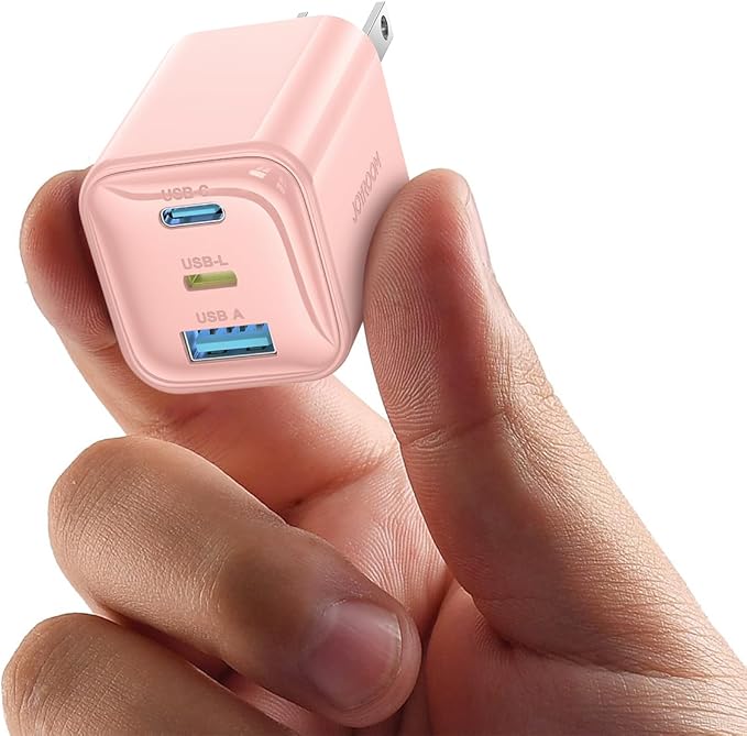 JOYROOM iPhone 14 13 Charger Fast Charging, 3-Port GaN USB C Block, 30W Type C Charging Block with Foldable Power Adapter for iPhone 12/13/14/15/16/17, iPad, Galaxy, and More (Pink)