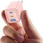 JOYROOM iPhone 14 13 Charger Fast Charging, 3-Port GaN USB C Block, 30W Type C Charging Block with Foldable Power Adapter for iPhone 12/13/14/15/16/17, iPad, Galaxy, and More (Pink)