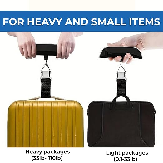 Luggage Scale, Digital Portable Handheld Suitcase, Travel Hanging Baggage with Backlit LCD Display, 50kg/110Pounds, Silver
