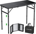 GARLLEN Folding Camping Table Max 27.5", 3-Height Adjustable Portable Camping Table with Carrying Bag, Lightweight Aluminum Folding Picnic Tables for BBQ, Travel, Outdoor, 34.2" L x 15.7" W