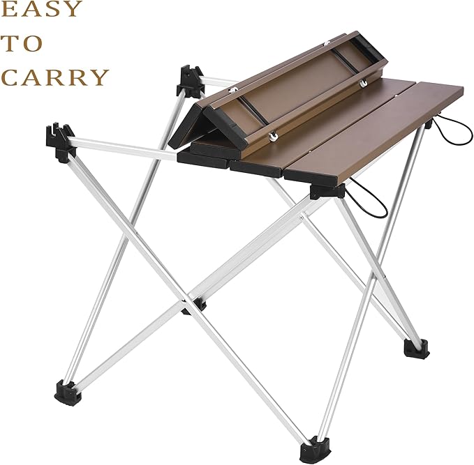 Grope Small Folding Camping Table with Aluminum Table Top, Beach Table for Sand with Carrying Bag,Prefect for Outdoor, Picnic, BBQ, Cooking, Festival (Coffee-M)