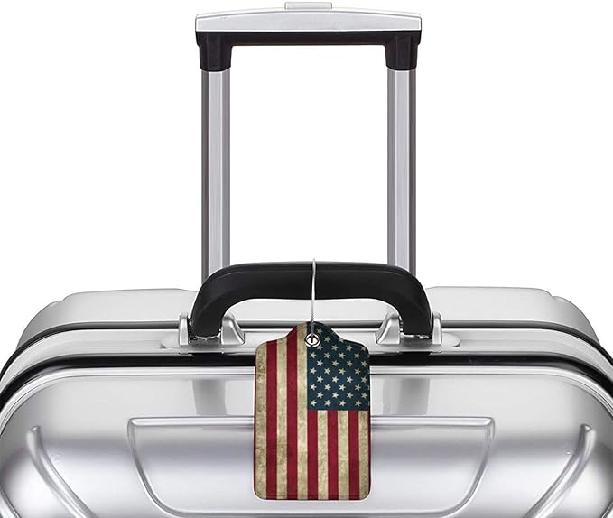 2 Pack Luggage Tags for Suitcases, PU Leather Bag Tag with Privacy Cover Address Card Travel Essentials-American Flag