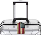 2 Pack Luggage Tags for Suitcases, PU Leather Bag Tag with Privacy Cover Address Card Travel Essentials-American Flag