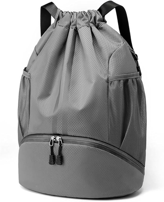 Valleycomfy Sports Drawstring Backpack - Water Resistant String Bag with Shoe Compartment Gym Backpack for Women & Men Dark Grey