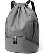 Valleycomfy Sports Drawstring Backpack - Water Resistant String Bag with Shoe Compartment Gym Backpack for Women & Men Dark Grey