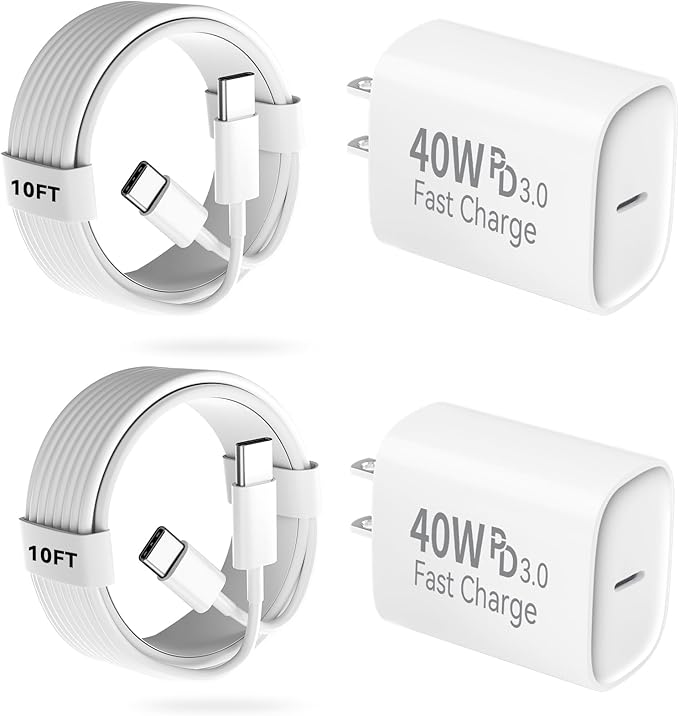 iPhone 17 16 15 Pro Charger Fast Charging, 40W USB C Fast Charger Block with 10FT Long Type C Chargers Fast Charging Cable Cord for iPhone 17/17 Pro/17 Pro Max/Air/16 Pro Max/16 Pro/15Pro