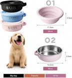 3-in-1 Travel Dog Bowl Set – 30 OZ Stainless Steel + 20 OZ Collapsible Water Bowl Lid | BPA-Free, Anti-Slip, Portable Dog Bowl w/Handle/Poop Bag Holder with Carabiner | Pink Bowls