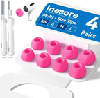 4 Pairs Replacement Ear Tips for AirPods Pro 2nd/1st Generation with Portable Storage Box & Cleaner Pen,Noise Reduction Holewith & Built-in dust Guard Screen,Silicone EarTips(Rose red)
