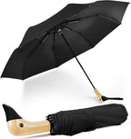 Compact Small Umbrellas for Rain&Sun, Cute Design Duck Head Umbrella for Girls Gifts, 8 Ribs Folding Umbrella with Wooden Handle