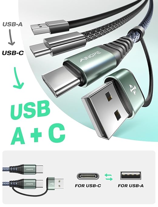 AINOPE USB C to USB C Cable, 16 FT USB C Cable Fast Charging with USB to USB C Adapter, 60W USB to USBC Cable for iPhone 17 Pro Max Air Type C Cable for iPhone 16/15/14/13/12, Grey