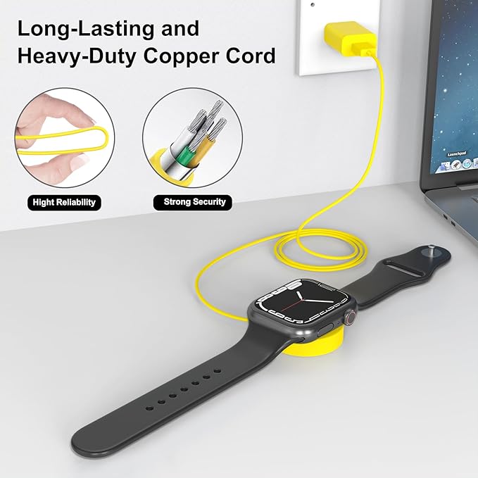 Fast Charger for Apple Watch Charger, Magnetic iWatch Charger to USB A Cable 3.3FT with USB A Wall Plug Adapter for Apple iWatch Series Ultra/10/9/8/7/6/SE/5/4/3/2 (Yellow)