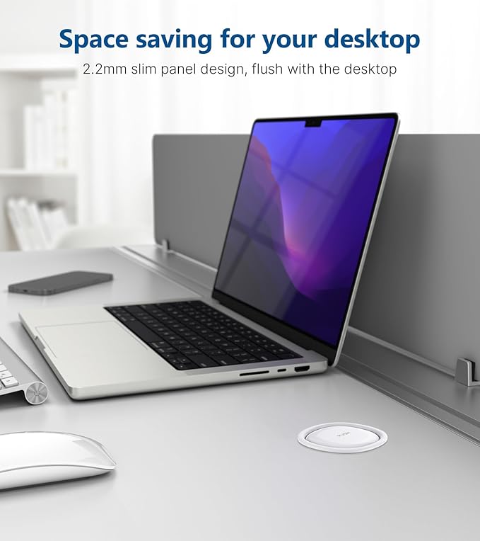 Pop Up Outlet for Countertop,Recessed Power Strip,Power Grommet 3.15 inch Desk Hole Insert,20W USB C,Outlets,2 USB C/2 USB A, Table Outlet,Desk Charging Station,ETL Listed (White, 8AC-6FT)