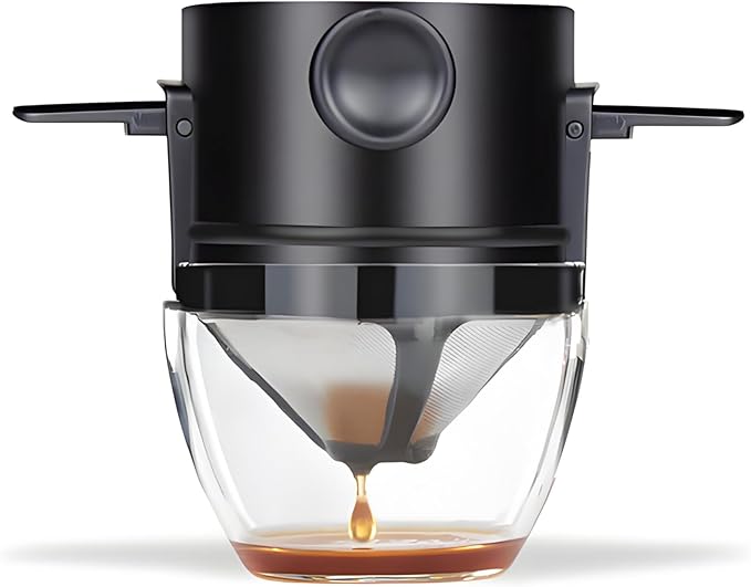 Pour Over Coffee Maker, Manual Drip Coffee 250ml Cup with Stainless Steel Mesh Filter, to Clean for Home,Office, Travel, Camping, Portable Coffee Kit, Black