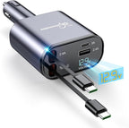 DreamBee Retractable Car Charger,66W Super Fast USB Car Phone Charger,Dual TypeC Retractable Cables Gifts for Men Women Car Truck Accessories for Samsung Galaxy S23+/S23,iPhone 17/16/15/ Pro Max, iPad
