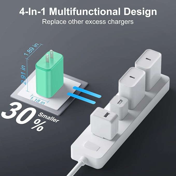 USB C Charger Block, 3-Pack 40W Wall Plug Fast Charging Block, 4-Port PD + QC Power Adapter Type C Charging Blocks Cube, Compatible with iPhone 17/16/15/14/13/12/11/Pro Max, Tablets（Green）