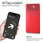 Leather Passport Holder for Travel with AirTag Holder, RFID Blocking Passport Wallet with Card Slots for Men & Women (Red)