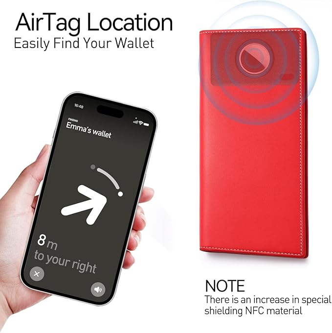 Leather Passport Holder for Travel with AirTag Holder, RFID Blocking Passport Wallet with Card Slots for Men & Women (Red)
