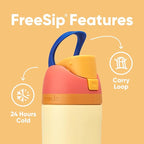 Owala Kids FreeSip Insulated Stainless Steel Water Bottle with Straw for Sports, Travel, and School, BPA-Free Sports Water Bottle, 16 oz, Misty Horizon