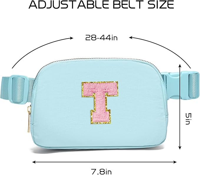 Gitus Gifts for 7 8 9 10 11 Year Old Girls Belt Bag Fanny Pack Crossbody Bags with Initial Letter Patch Birthday Gifts for Daughter Sister Friends Teen girls (Icing Blue-T)