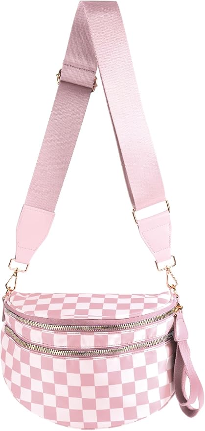 Black and White Checkered Crossbody Bag Bum Bag for Women,Spacious Checkered Purse Fanny Packs Belt Bag