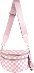 Black and White Checkered Crossbody Bag Bum Bag for Women,Spacious Checkered Purse Fanny Packs Belt Bag