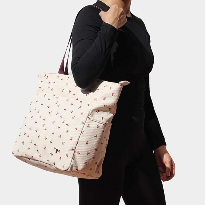 ESVAN Original Floral Tote Bag Large Shoulder Bag with Multi Pockets for Gym Travel Beach Daily Bags