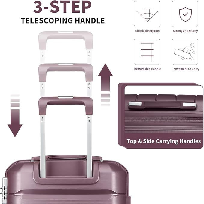 Somago Luggage Sets and Packing Cube Travel Set Lightweight Hardside Polypropylene Suitcases with Double Spinner Wheels and TSA Lock,Elegant Purple