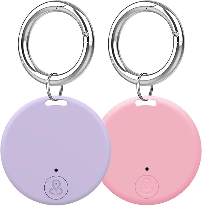 Aircawin Mini GPS Tracker, Key Item Finder Locator,No Monthly Fee App for iOS/Android 2023 Latest,Portable Anti-Lost Bluetooth Tag Item Tracker for Luggages/Kids/Pets/Phone/Wallet/Bag-2Pcs-Pink+Purple
