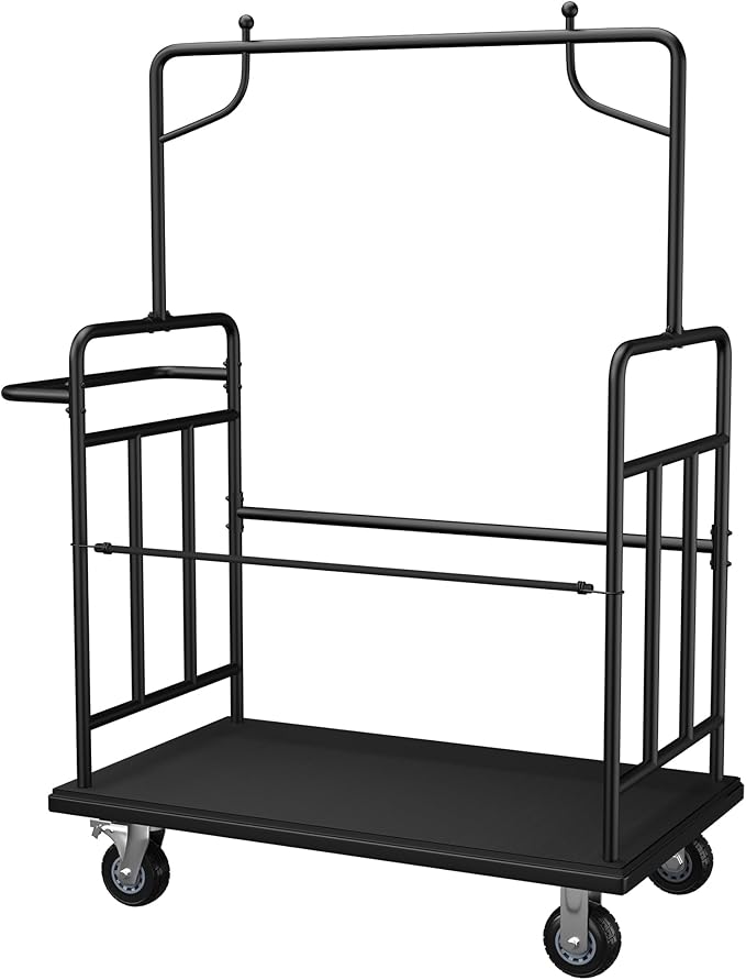 Luggage Cart,Heavy-Duty Steel Luggage Trolley with 360°Silent Wheels,1100LBS Load Hand Truck,Anti-Collision Strip for Hotel Bellman,Airport & Resort Use,Smooth-Rolling Platform Dolly