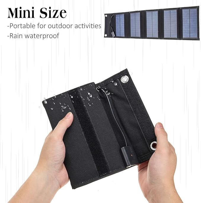 25W Portable Solar Panel Charger Output 15W 5V 1.5A 2USB, Foldable Solar Panel Charger for Laptops Phones,Mini Fans,Ipads,with a USB Extension Cable (Black)