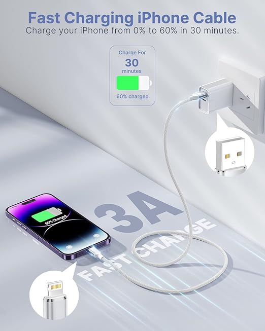 iPhone Charger 10 ft 2Pack [Apple MFi Certified] Long iPhone Charger Cord Fast Charging USB to Lightning Cable Braided iPhone Charging Cord for iPhone 14 13 12 11 Pro Max XR XS X 8 7 6 Plus SE, iPad