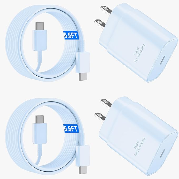 USB C Android Charger Fast Charging Cord, Super Fast Phone Chargers 6.6FT C to C Type Cable with 25W USBC Wall Block for Samsung Galaxy S26 S25 S24 Ultra Plus/S23/S22/S21/S20/Note 20/10, Blue